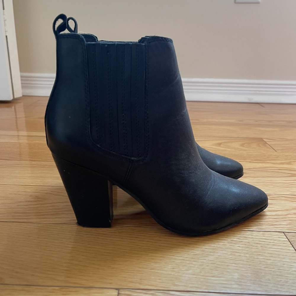 Aldo Black Leather Heeled Booties
